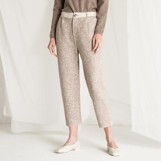 Famecoco范可儿灰色毛呢裤冬季羊毛直筒裤F218GA001 商品图3