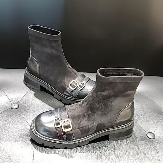 LFGJ 14201 牛皮织物拼接厚底腕靴 商品图5