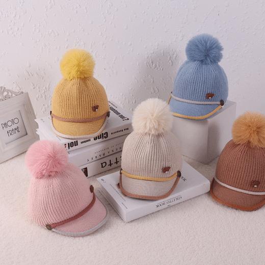【童趣 保暖】儿童A帽子秋冬韩版新款小熊棒球毛线帽男女童保暖帽婴儿针织帽 商品图0