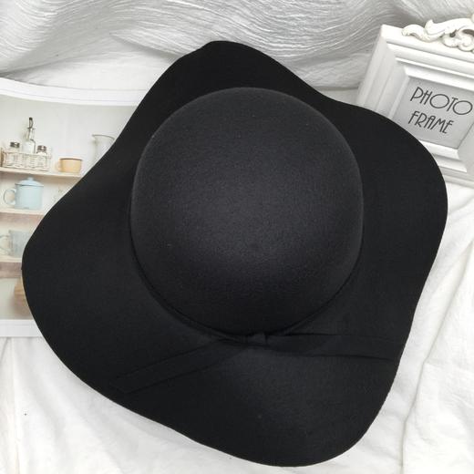 韩式复古百搭蝴蝶结礼帽女圆顶羊毛呢大檐盆帽 商品图2