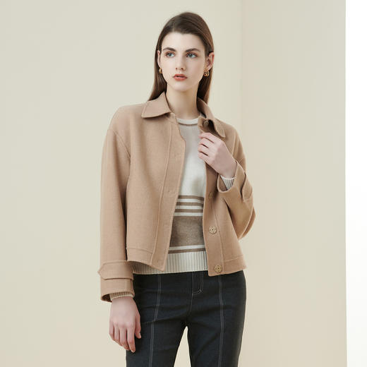 METTE羊绒世家2021年女士羊毛大衣短款直筒宽松毛呢双面呢小外套 商品图3