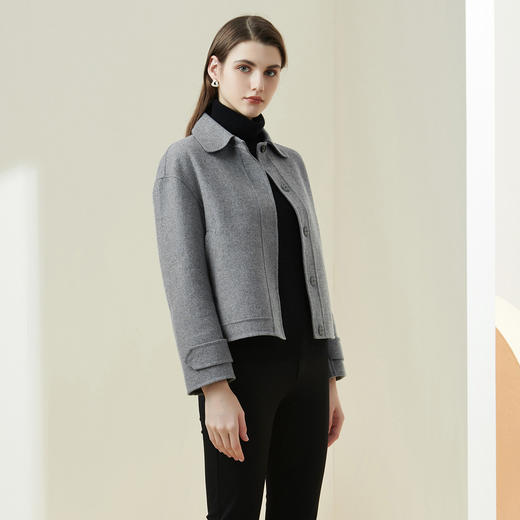 METTE羊绒世家2021年女士羊毛大衣短款直筒宽松毛呢双面呢小外套 商品图2