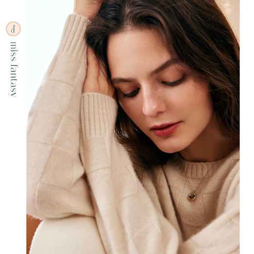 加厚重磅100%进口苏格兰邓肯羊绒显白减龄棋盘格纹圆领套头衫FJ29521N 商品图5