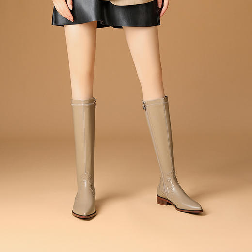 粗跟高筒靴尖头高跟女靴侧拉链不过膝长靴秋冬款时尚单靴黑色靴子 JZX122-241 商品图5