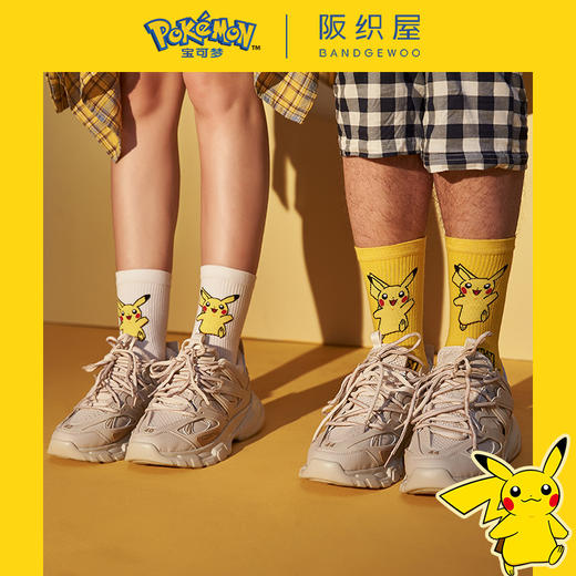 阪织屋宝可梦系列联名皮卡丘女春秋夏短袜中筒情侣男女袜3双 714033800 商品图3