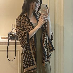 【搭出轻奢优雅感】印花G款大字母logo大提花围巾女秋冬季新款保暖围脖披肩