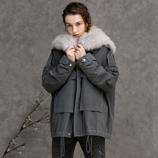 famecoco范可儿狐狸毛领羽绒服保暖白鸭绒外套F218AJ013 商品图3