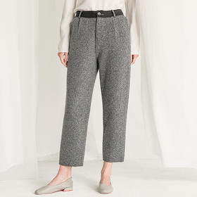 Famecoco范可儿灰色毛呢裤冬季羊毛直筒裤F218GA001