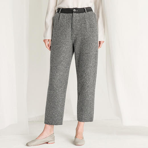 Famecoco范可儿灰色毛呢裤冬季羊毛直筒裤F218GA001 商品图0