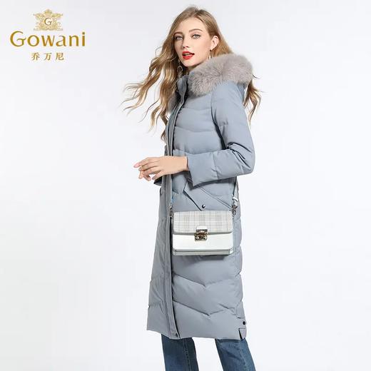 乔万尼羽绒服女时尚红色修身收腰狐狸毛领白鸭绒过膝长款EB4T051 商品图5