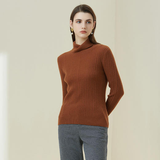 METTE羊绒世家21年女士100%山羊绒时尚高领抽条弹力修身内搭毛衣 商品图2