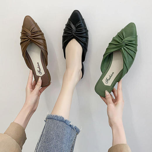 【服饰鞋包】女鞋拖鞋夏秋新款学生户外穿懒人褶皱穆勒女鞋平跟包头半拖鞋 商品图2