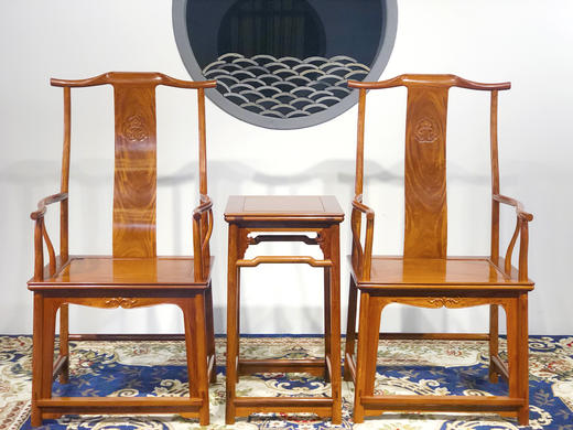 红桥红  家具严选  缅甸花梨（大果紫檀）【上博四出头官帽椅 三件套】 商品图0