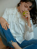 HeyDress日本醋酸缎面白衬衫女法式宫廷设计感木耳边长袖上衣 商品缩略图0