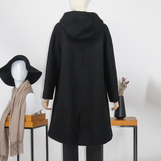 FOCALS福柯斯冬季新款长款纯色连帽拉链羊毛大衣外套FYQDK830N1 商品图2