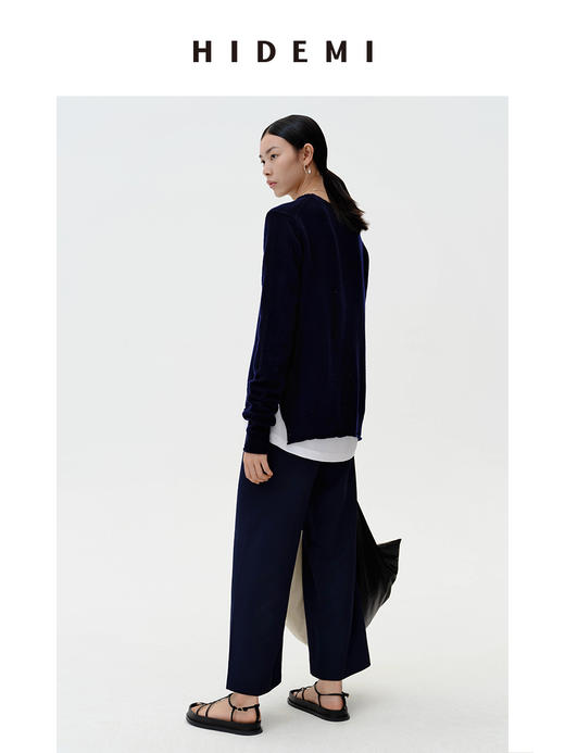 HIDEMI 美利奴羊毛藏蓝色卷边毛衣 商品图2