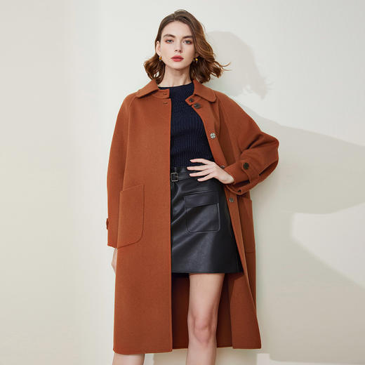 LH9B8斯尔丽瑟俪2021新款翻领大口袋茧型通勤长款外套女羊毛双面呢大衣 商品图0