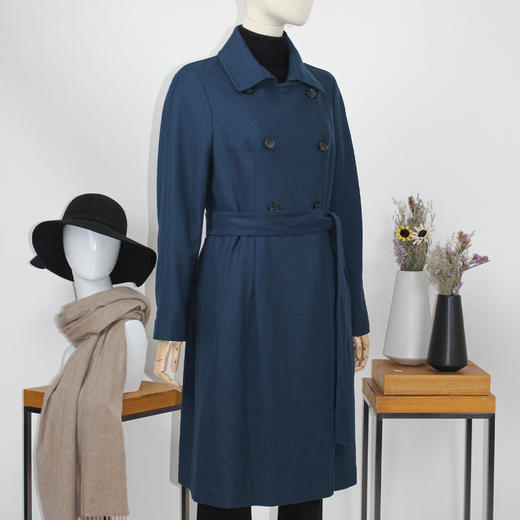 FOCALS福柯斯新款修身双排扣中长款羊毛混纺风衣外套FYLCF602BA 商品图1