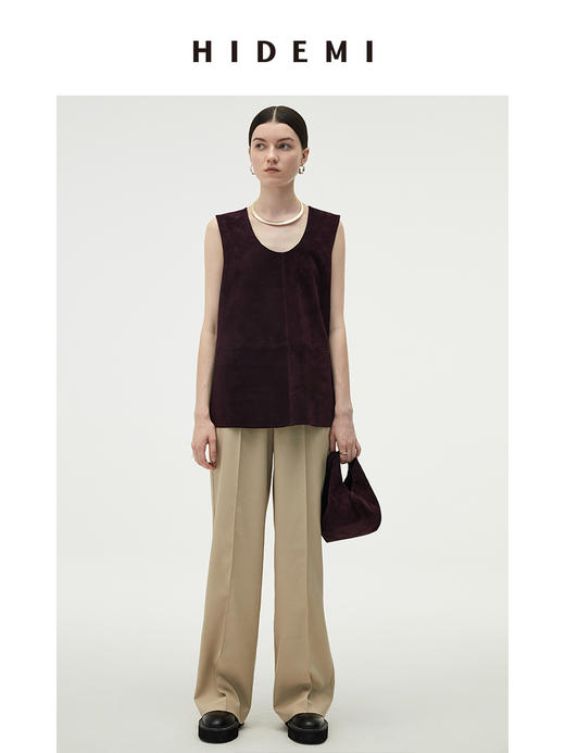 HIDEMI 勃艮第红麂皮套装 纽扣式背心/半身长裙 商品图8