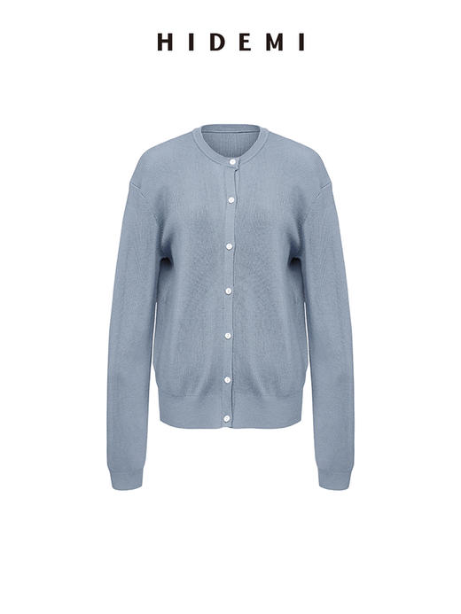 HIDEMI 美利奴羊毛中厚款纽扣开衫/雾霾蓝/巧克力色 商品图12