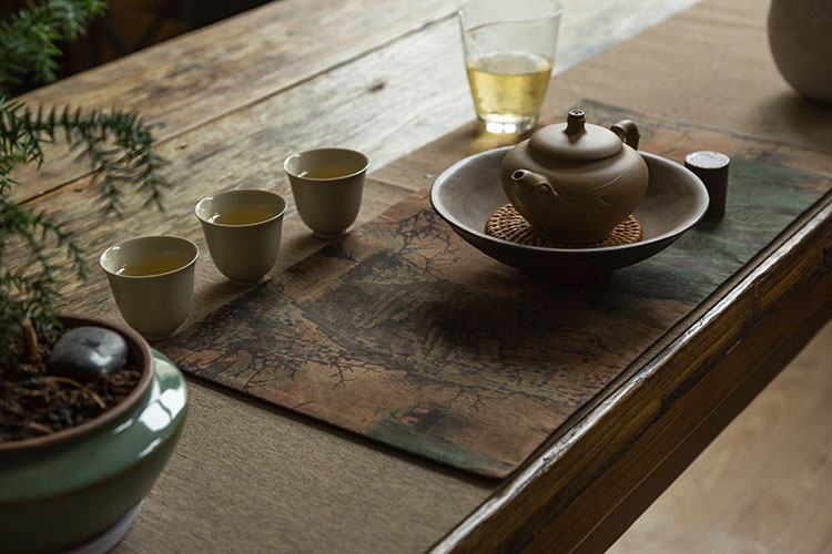 茶香记香云纱茶席布古风印染小茶席金樱子山水间古朴雅致
