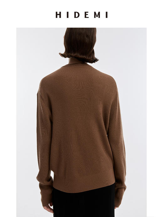 HIDEMI 美利奴羊毛中厚款纽扣开衫/雾霾蓝/巧克力色 商品图6