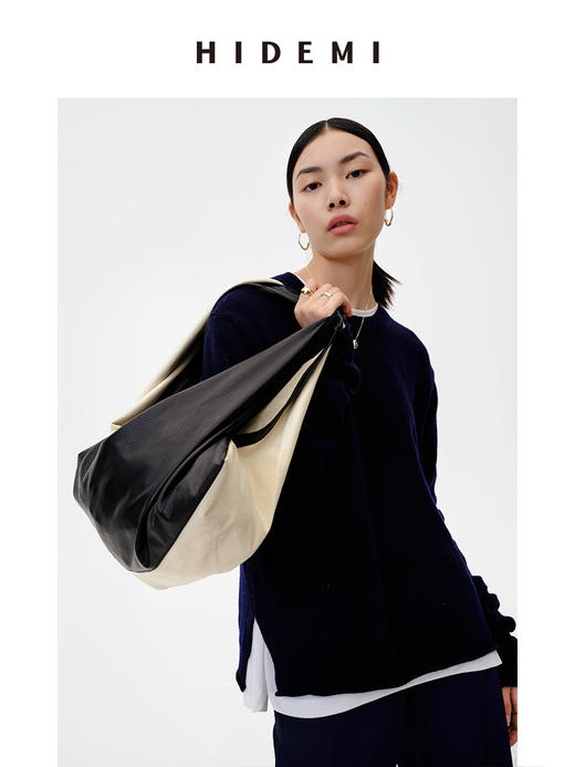 HIDEMI 美利奴羊毛藏蓝色卷边毛衣 商品图7