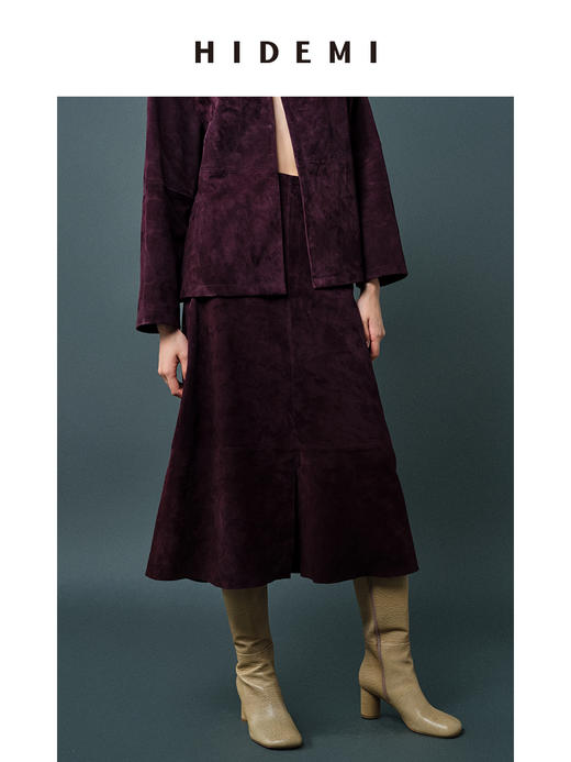 HIDEMI 勃艮第红麂皮套装 纽扣式背心/半身长裙 商品图11