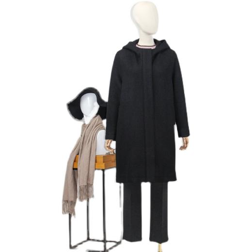 FOCALS福柯斯冬季新款长款纯色连帽拉链羊毛大衣外套FYQDK830N1 商品图4