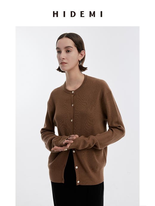 HIDEMI 美利奴羊毛中厚款纽扣开衫/雾霾蓝/巧克力色 商品图9