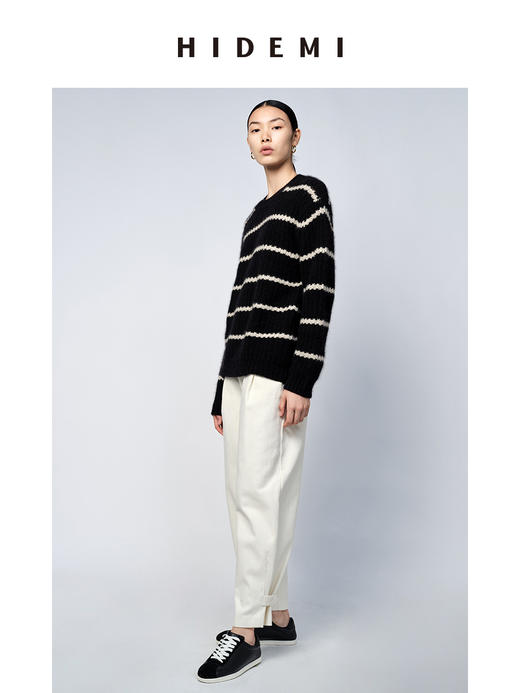 HIDEMI 浣熊毛黑白条纹粗针毛衣 商品图5