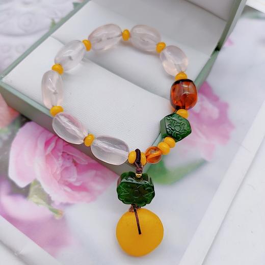 粉晶血珀蜜蜡单圈手串 商品图0