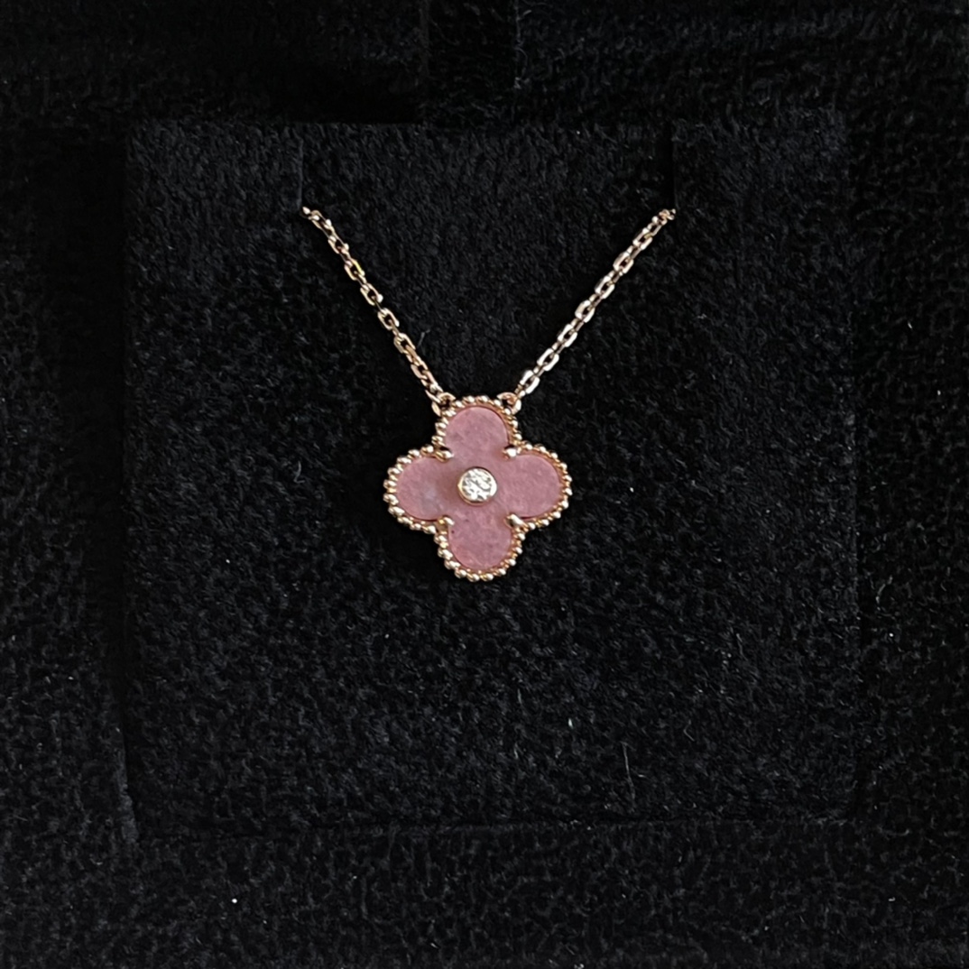 vca梵克雅宝圣诞限量版樱花粉94四叶草项链