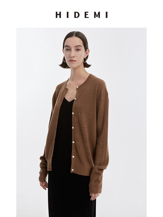 HIDEMI 美利奴羊毛中厚款纽扣开衫/雾霾蓝/巧克力色 商品图8