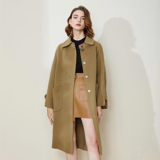 LH9B8斯尔丽瑟俪2021新款翻领大口袋茧型通勤长款外套女羊毛双面呢大衣 商品图1