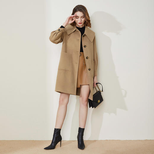 LH9A8斯尔丽瑟俪2021新款翻领淑女气质单排扣大口袋收口袖大衣女双面呢 商品图3