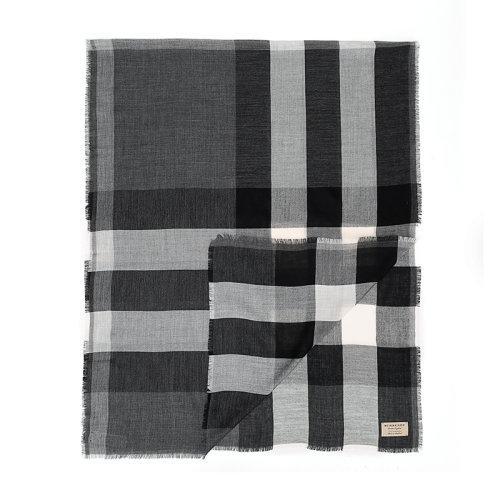 【国内现货】BURBERRY/博柏利 男女通用款中调灰色格纹羊绒围巾 39997101 商品图0