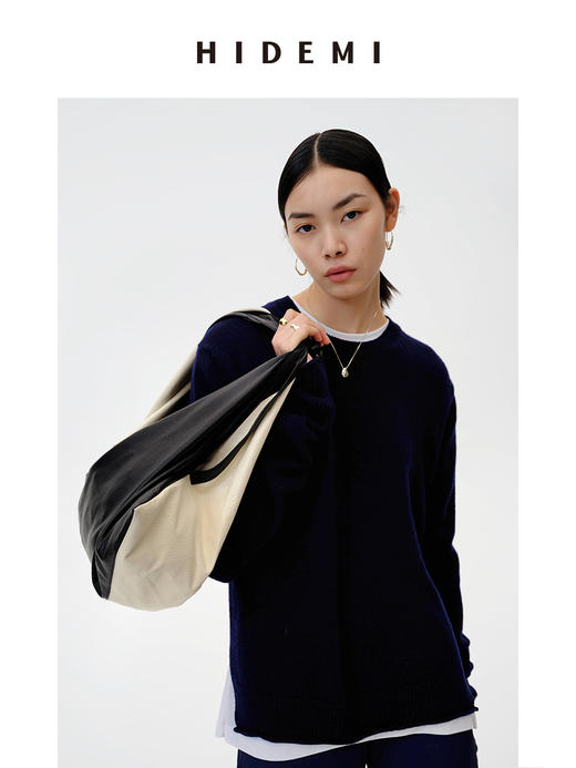 HIDEMI 美利奴羊毛藏蓝色卷边毛衣 商品图6