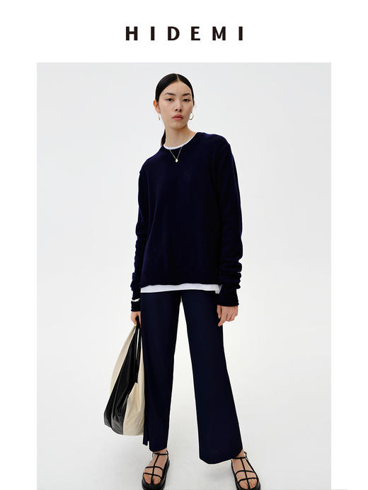 HIDEMI 美利奴羊毛藏蓝色卷边毛衣 商品图8
