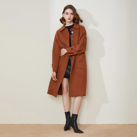 LH9B8斯尔丽瑟俪2021新款翻领大口袋茧型通勤长款外套女羊毛双面呢大衣 商品图3