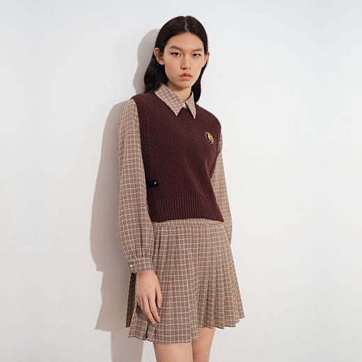 诗篇毛拼梭织连衣裙6C31306180 商品图0