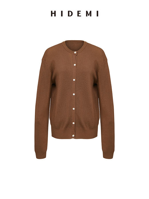 HIDEMI 美利奴羊毛中厚款纽扣开衫/雾霾蓝/巧克力色 商品图13