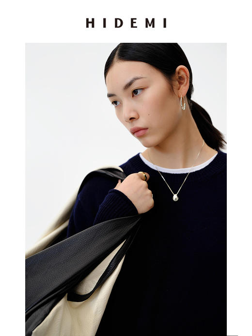 HIDEMI 美利奴羊毛藏蓝色卷边毛衣 商品图9