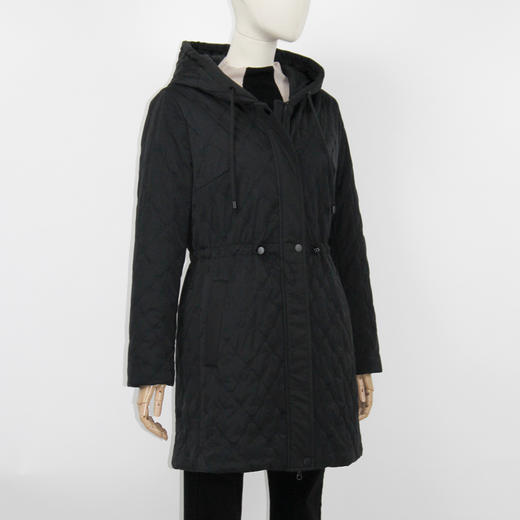 FOCALS福柯斯新款刺绣菱格宽薄棉服中长款连帽棉服F2YDE701N1 商品图1