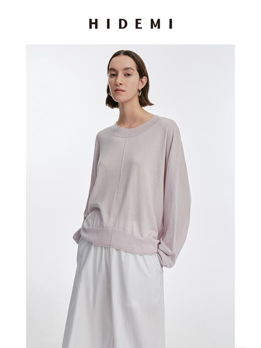 HIDEMI 美利奴羊毛廓形落肩宽松毛衣/奶茶色/香芋粉紫 商品图9