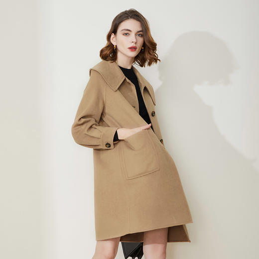LH9A8斯尔丽瑟俪2021新款翻领淑女气质单排扣大口袋收口袖大衣女双面呢 商品图2