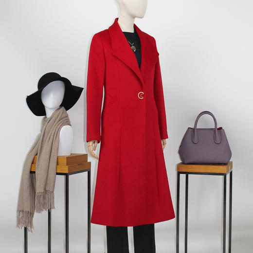 FOCALS福柯斯冬季新款修身长款纯色羊毛双面呢大衣外套FYJDK790R1 商品图1