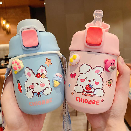 【可爱胖胖保温杯】保温杯女士颜值带吸管304不锈钢儿童便携水壶餐饮用具学生上学水杯 商品图0