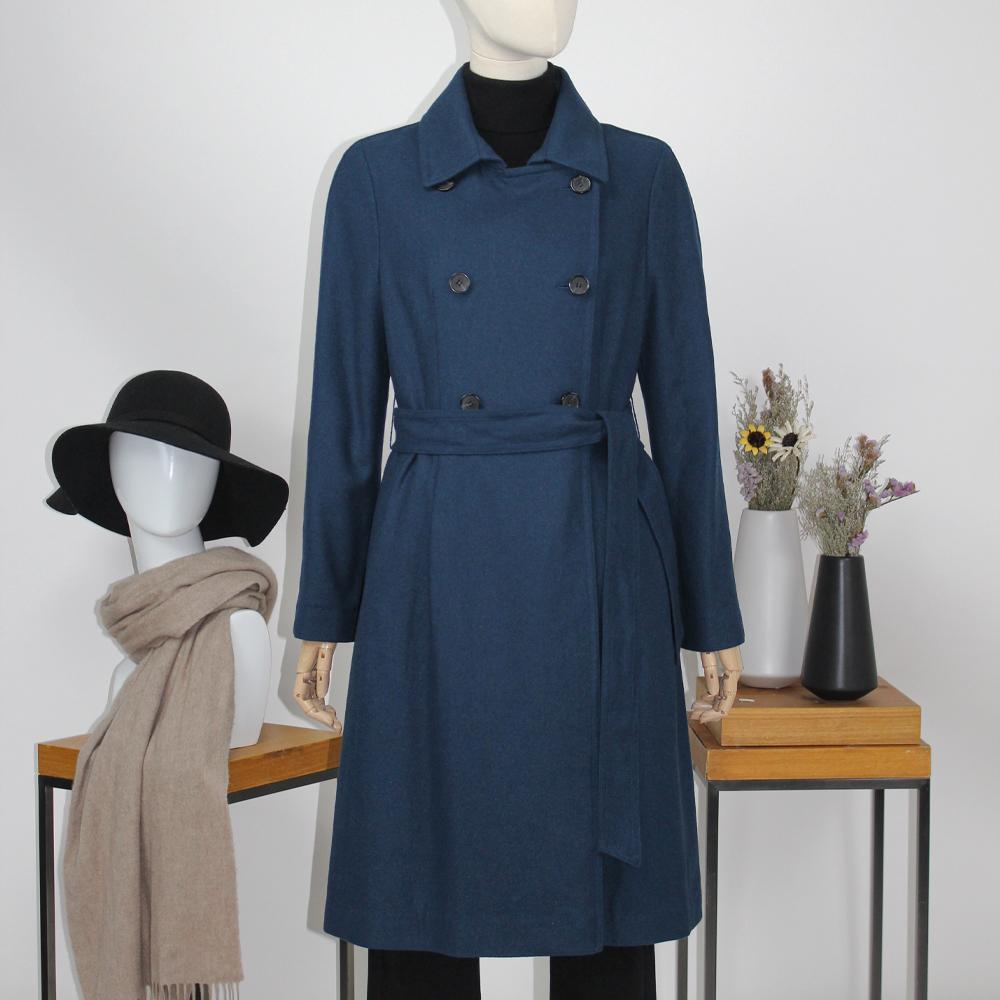 FOCALS福柯斯新款修身双排扣中长款羊毛混纺风衣外套FYLCF602BA