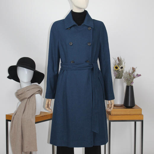 FOCALS福柯斯新款修身双排扣中长款羊毛混纺风衣外套FYLCF602BA 商品图0